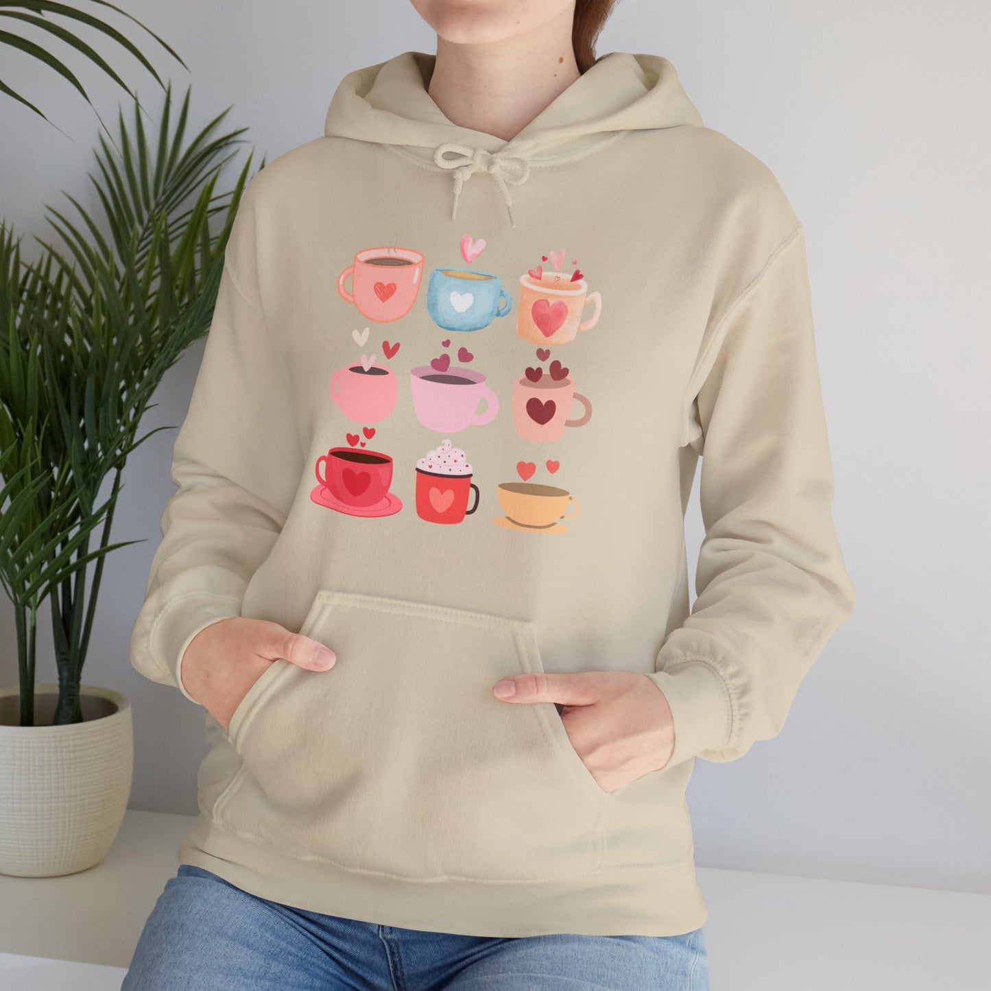 Unisex Coffee Hoodie "Coffee Mugs Hearts"