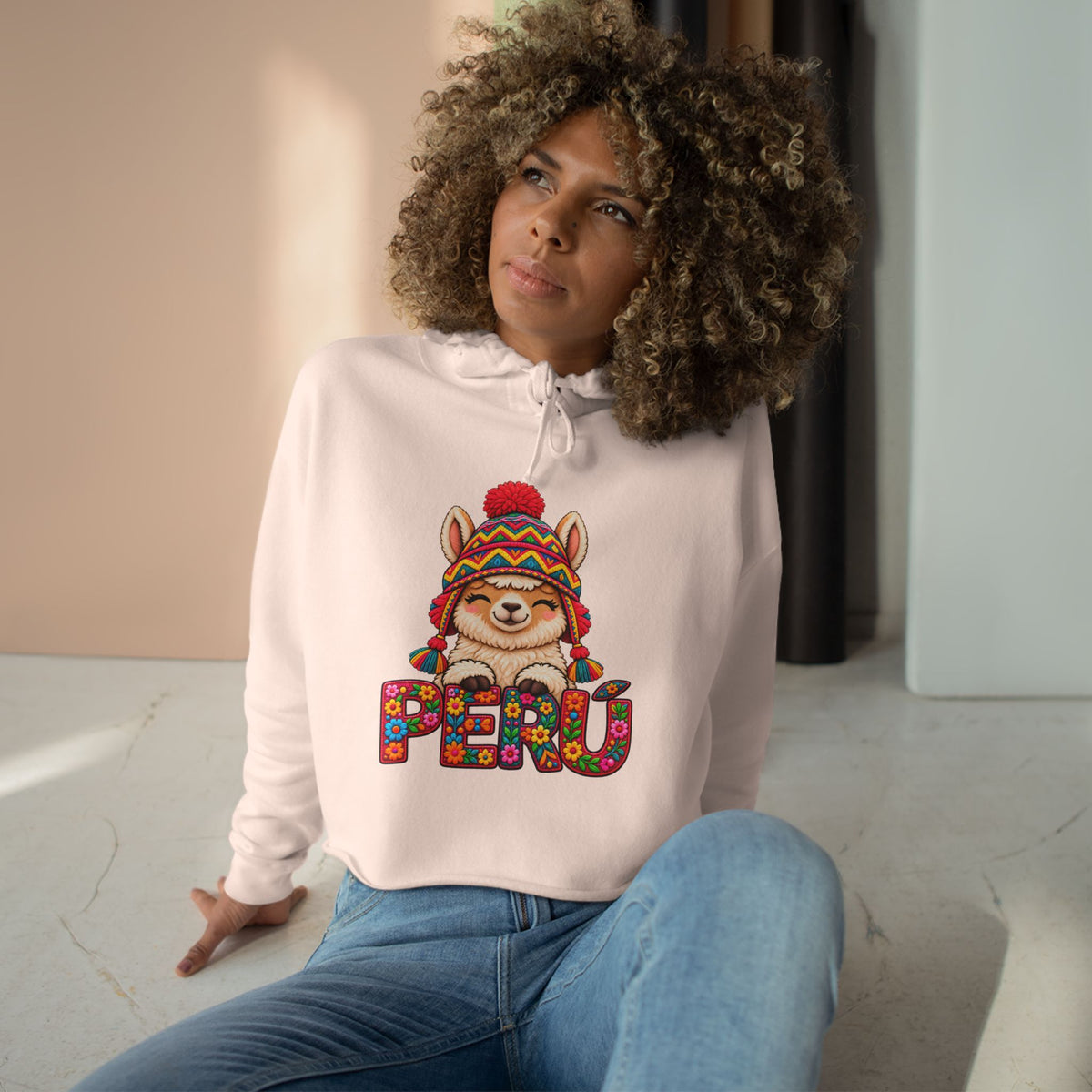 Best Floral Llama Peru Crop Hoodie - Cute Chullo Llama Gift