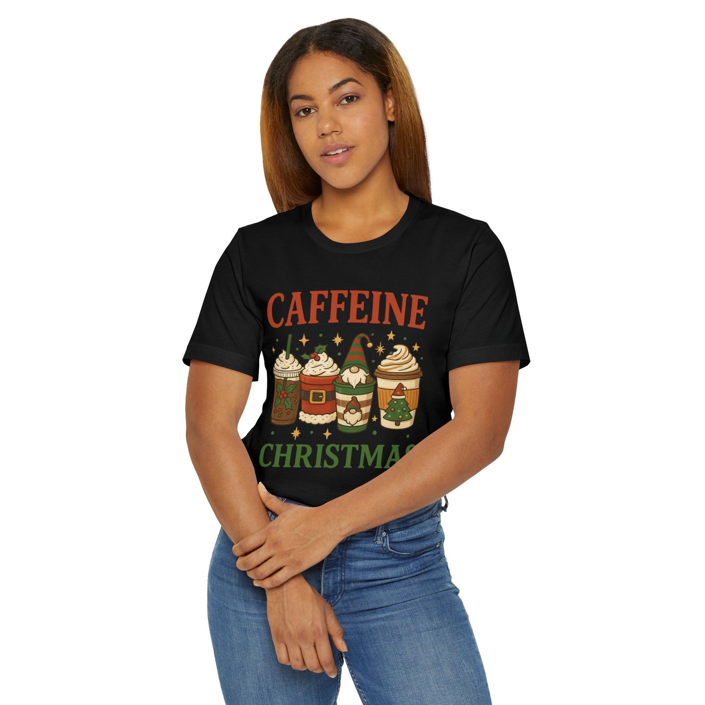 🎄 Caffeine Christmas Unisex T-Shirt USA | Holiday Coffee Tee