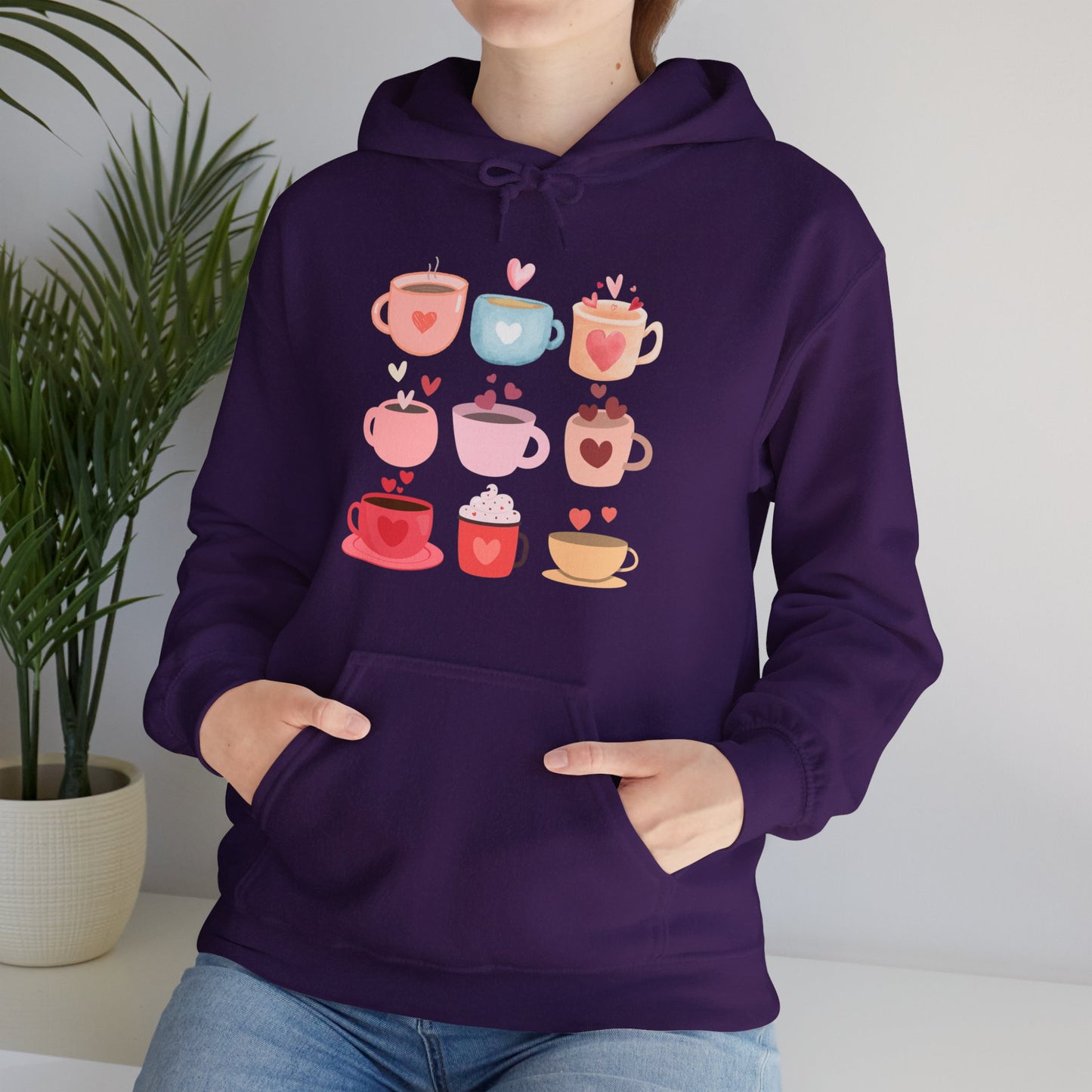 Unisex Coffee Hoodie "Coffee Mugs Hearts"