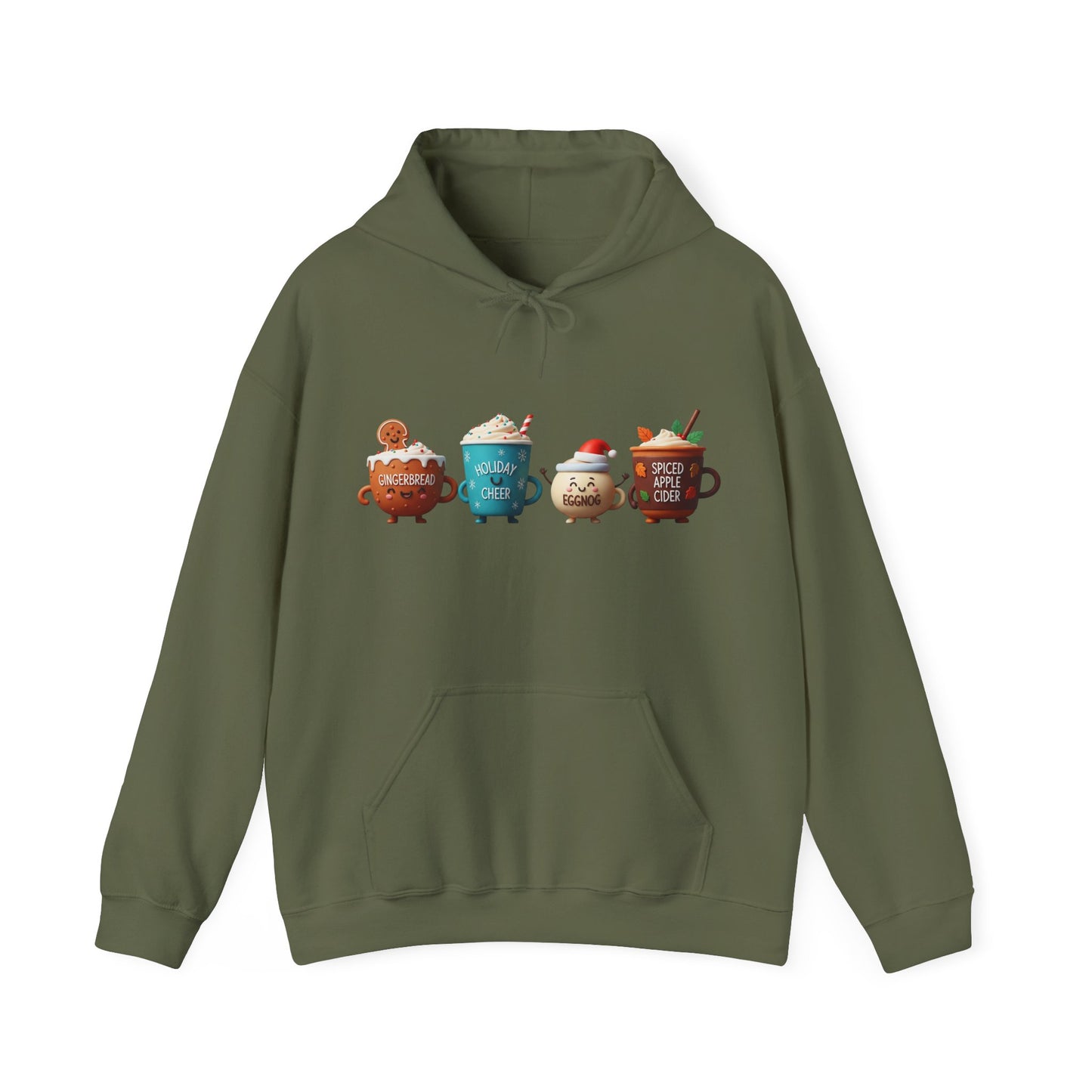 Holiday Drinks Hoodie USA 🎄☕ – Unisex Hoodie with Gingerbread, Eggnog & Cider