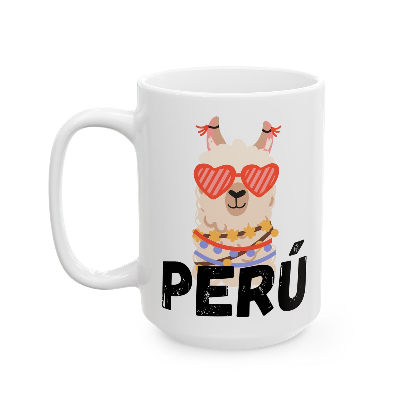 Best Peruvian Ceramic Coffee Mug, (11oz, 15oz) "Llama Heart"