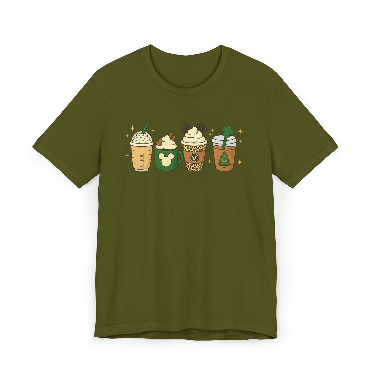 ☕🎄 Holiday Coffee Cups Unisex T-Shirt USA | Festive Coffee Tee