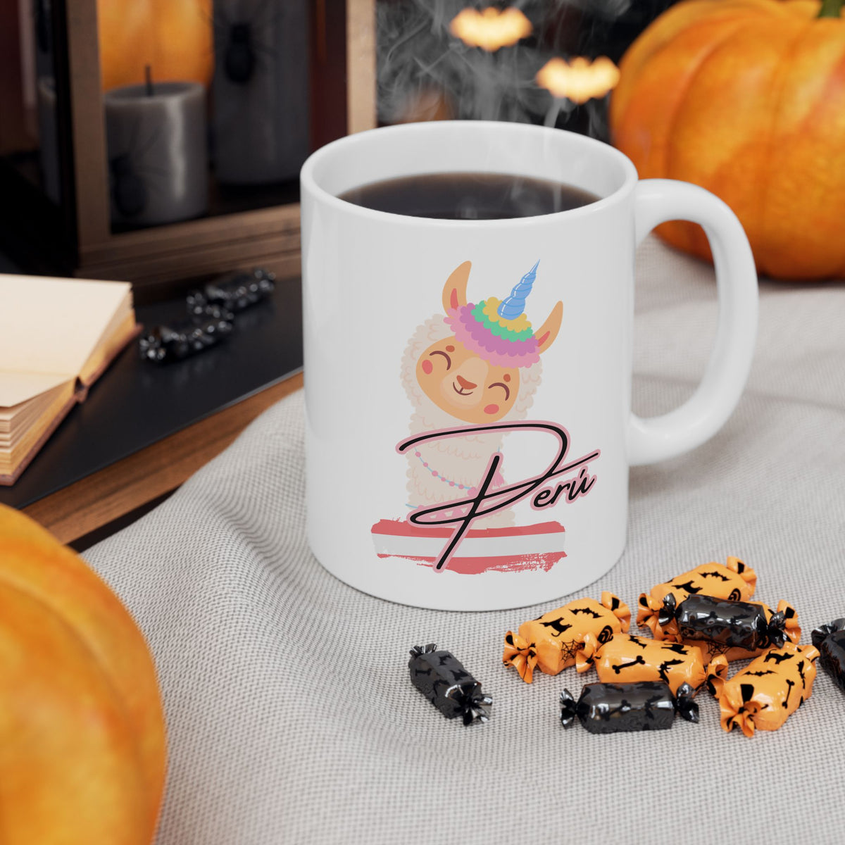Best Peruvian Ceramic Coffee Mug "Llama Rainbow"