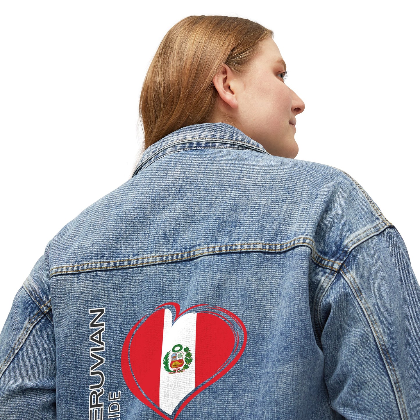 Peruvian Women's Denim Jacket "Peru Heart Flag"