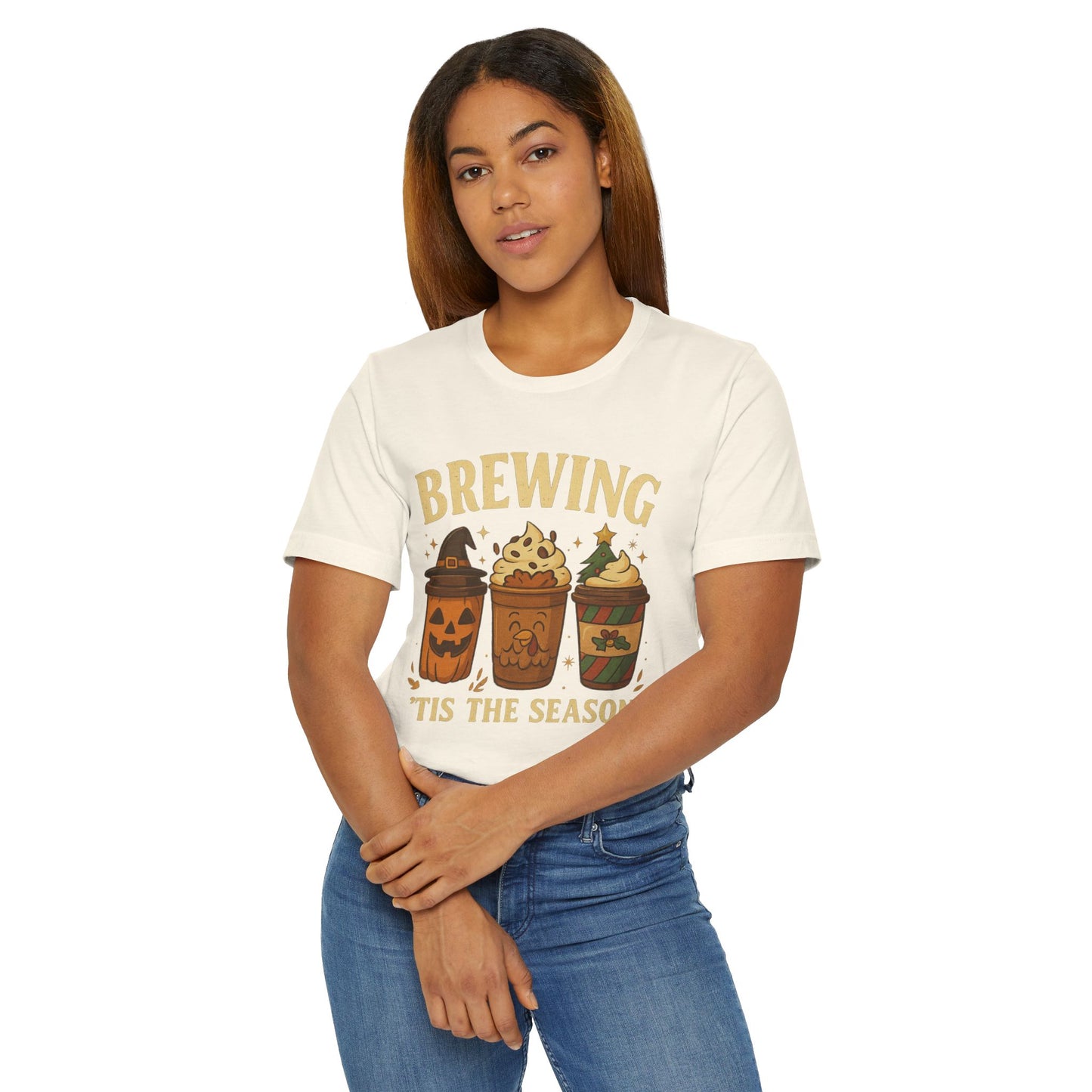 🎃🎄 Brewing ’Tis the Season Unisex T-Shirt USA | Holiday Coffee Tee