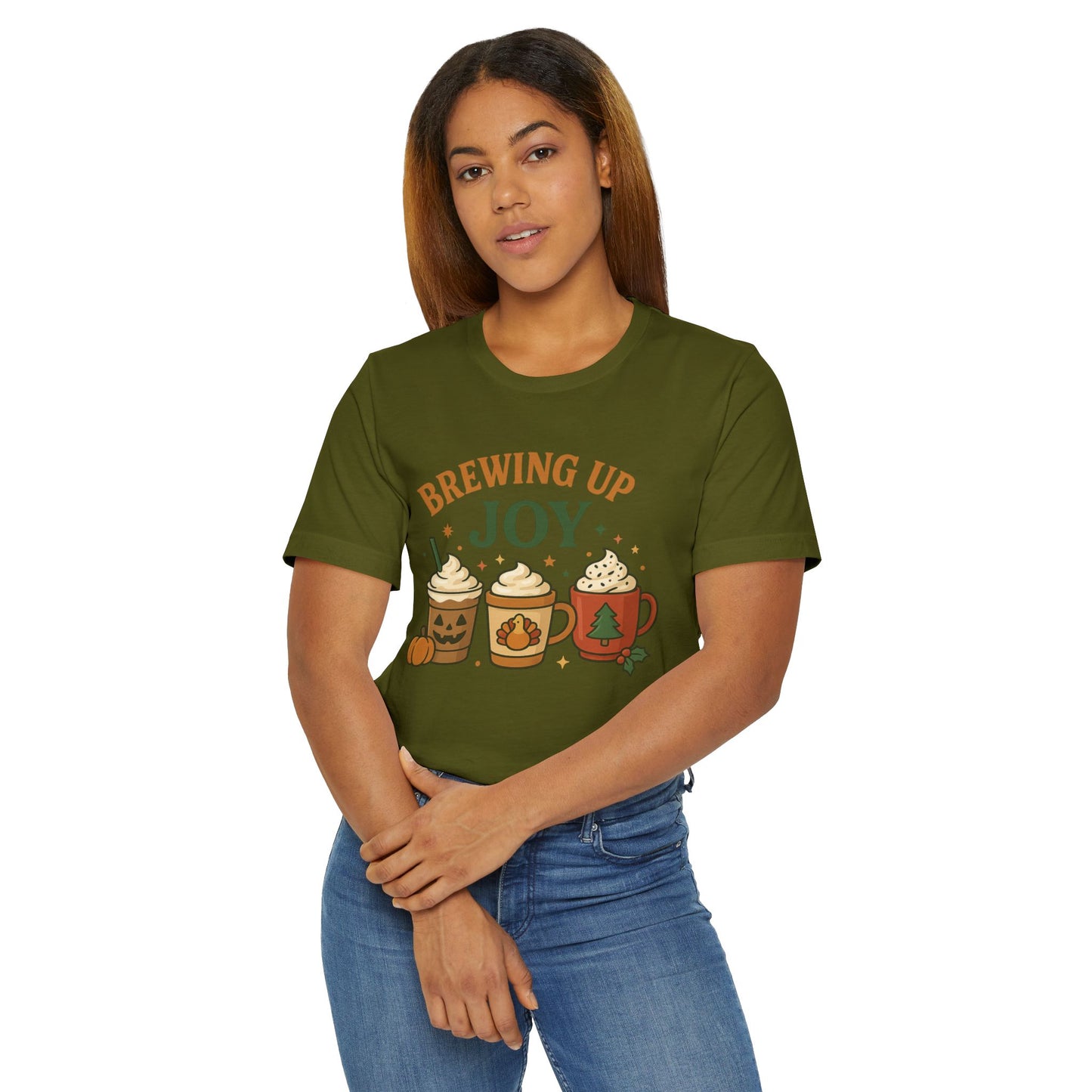 🎃🦃🎄 Brewing Up Joy Unisex T-Shirt USA | Holiday Coffee Tee