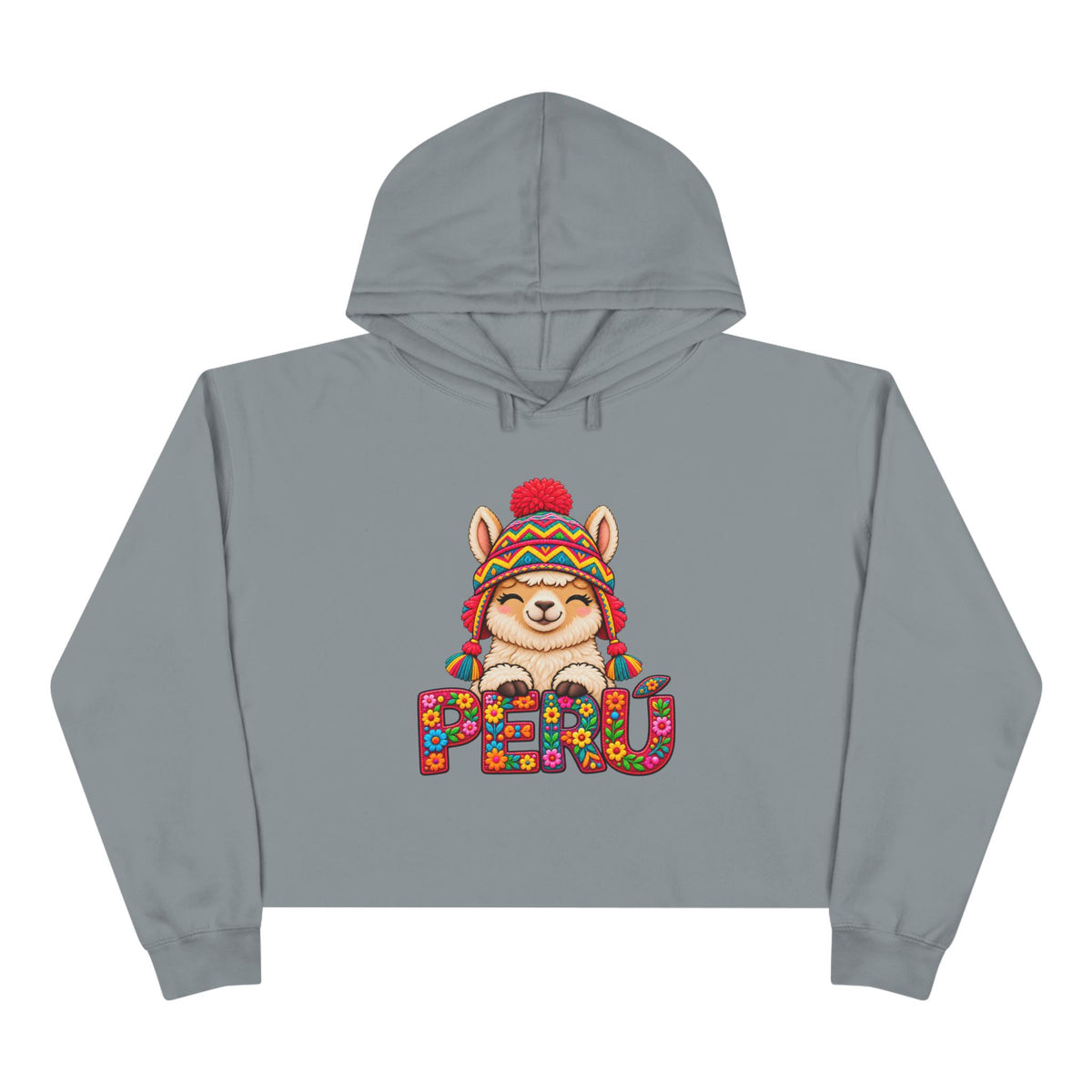 Best Floral Llama Peru Crop Hoodie - Cute Chullo Llama Gift