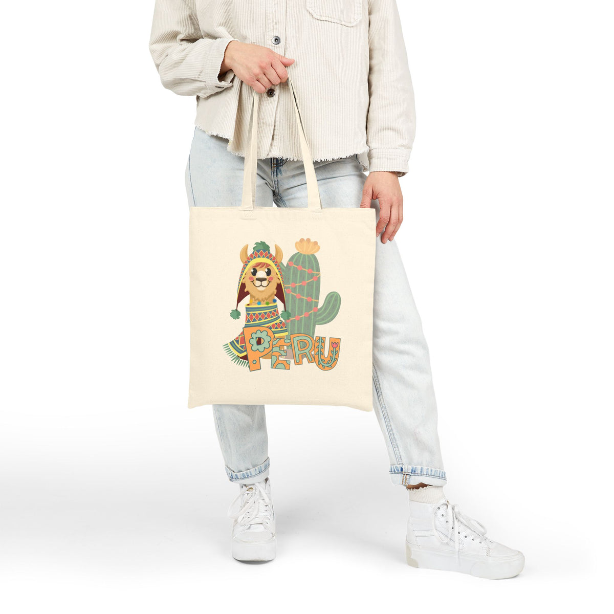 Best Peru Llama Cactus Canvas Tote Bag