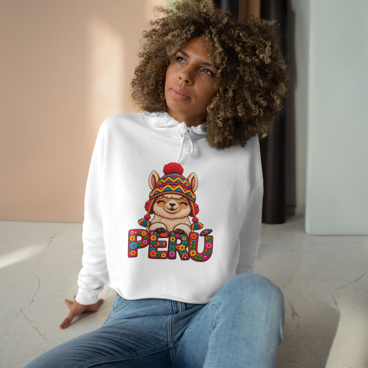 Best Floral Llama Peru Crop Hoodie - Cute Chullo Llama Gift