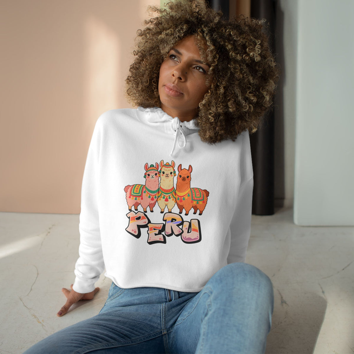 Best Pastel Llama Peru Crop Hoodie - Cute Llama Trio Gift