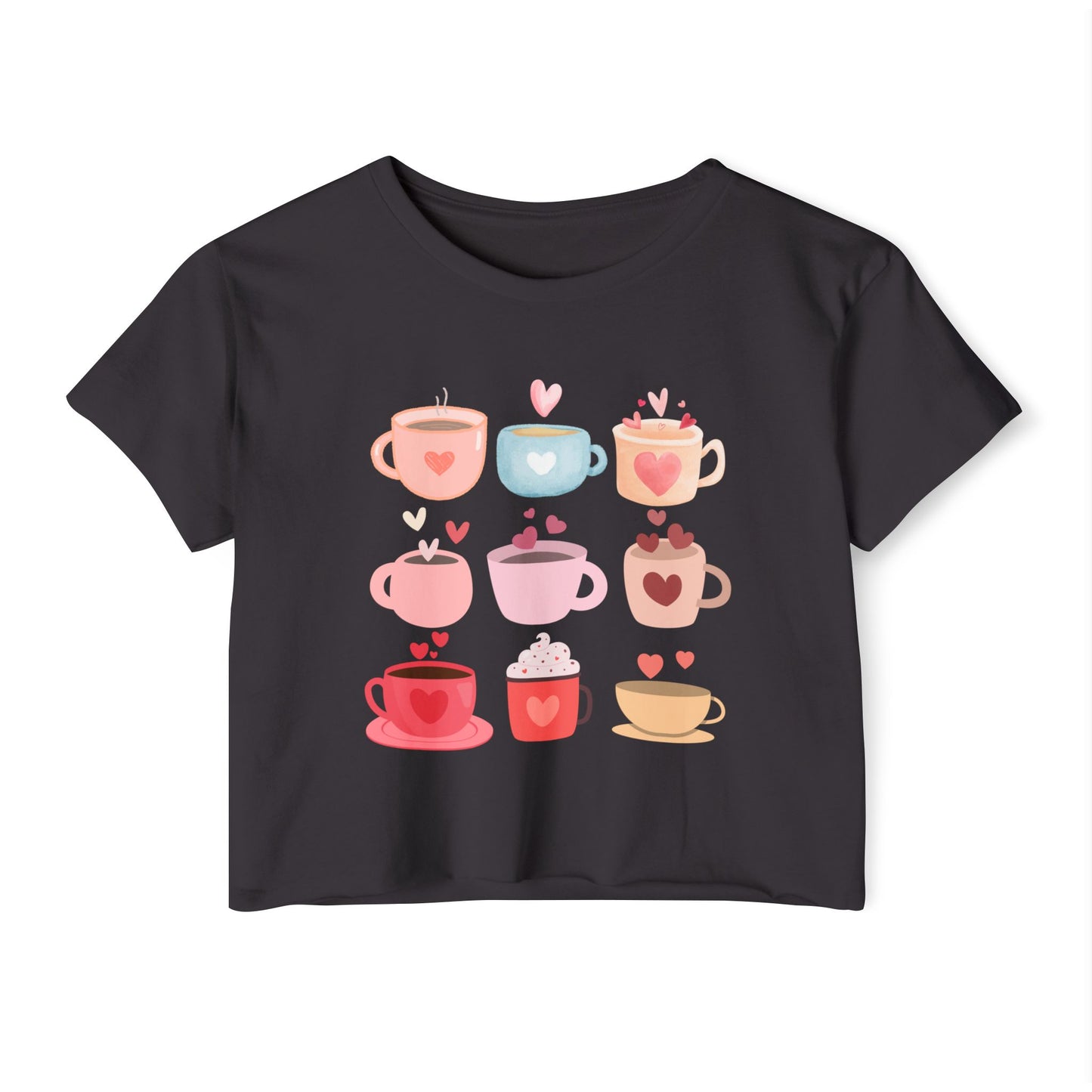 Best Coffee Cropped T-Shirt "Coffee Mugs Hearts"