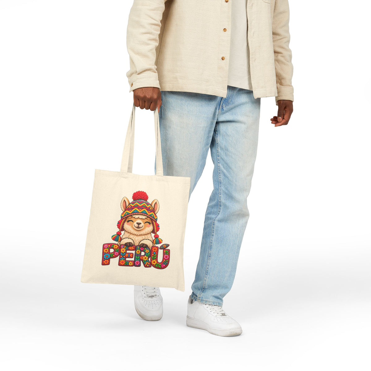 Best Floral Llama Peru Tote Bag - Cute Chullo Canvas Gift