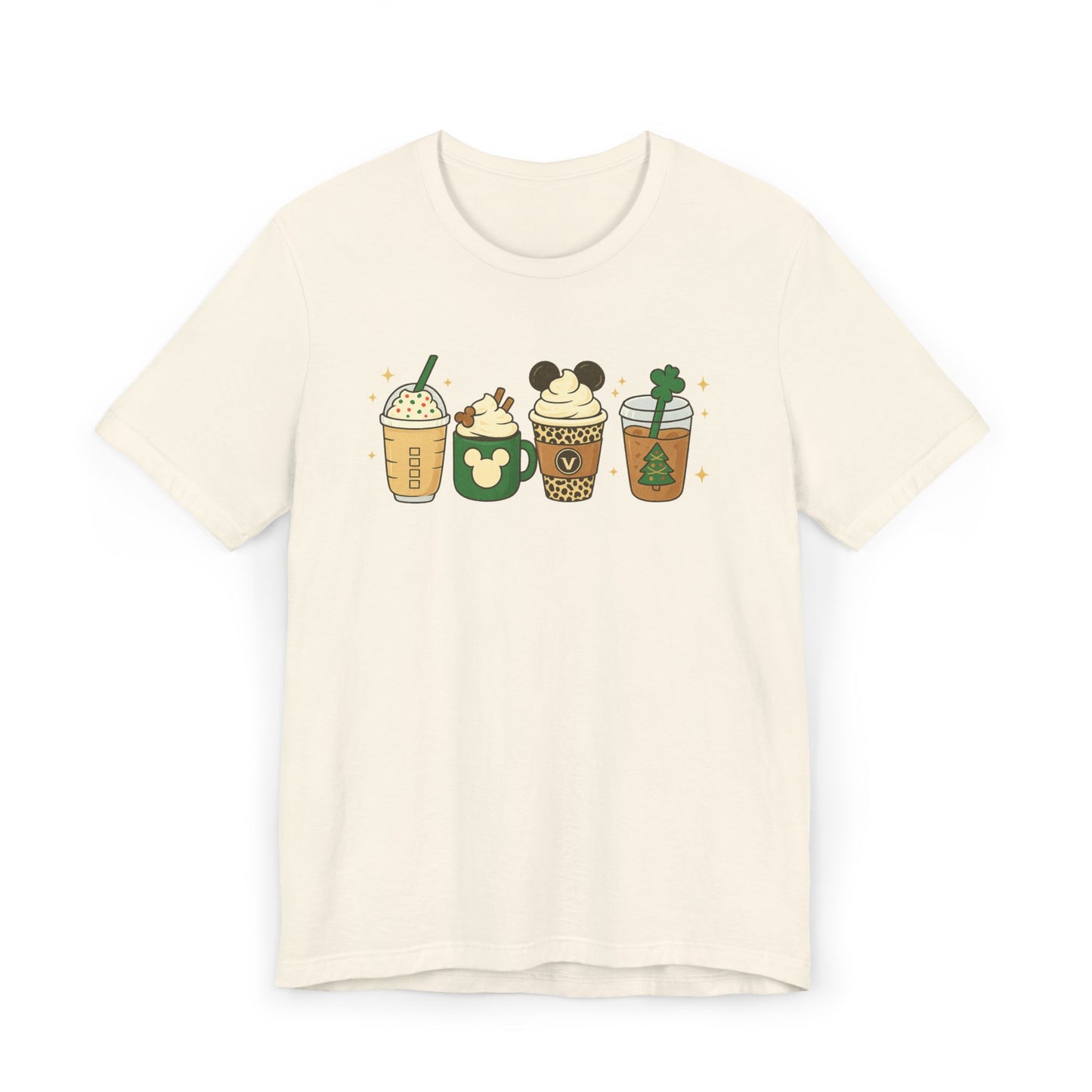 ☕🎄 Holiday Coffee Cups Unisex T-Shirt USA | Festive Coffee Tee