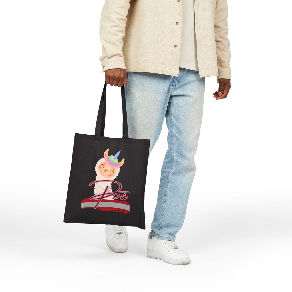 Best Peruvian Canvas Tote Bag "Llama Rainbow"