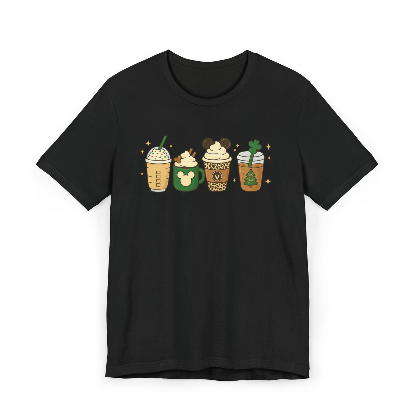 ☕🎄 Holiday Coffee Cups Unisex T-Shirt USA | Festive Coffee Tee