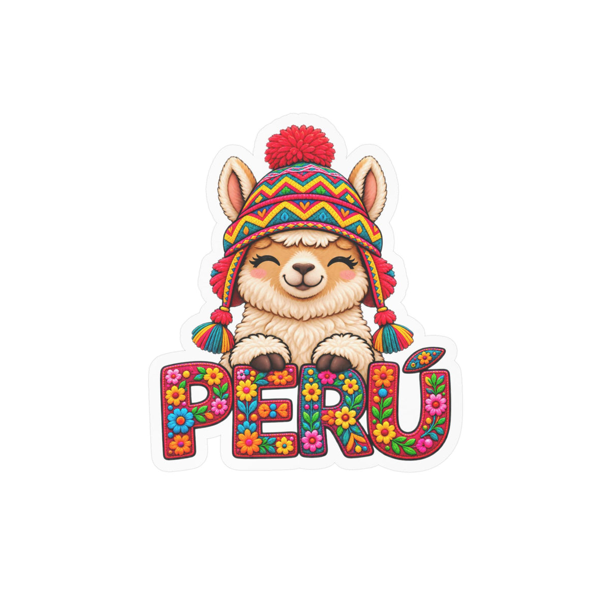 Best Chullo Llama Peru Sticker - Cute Floral Andean Decal