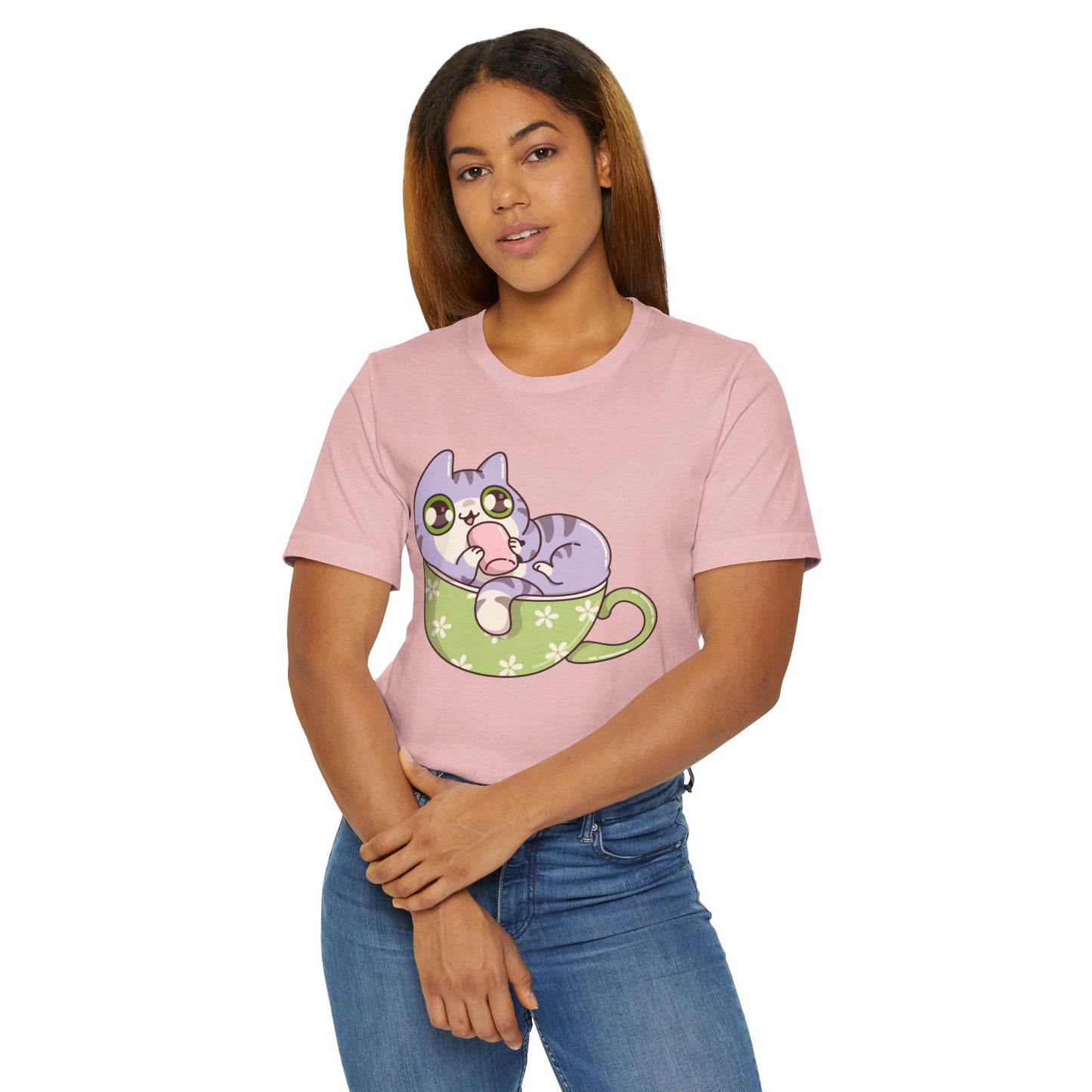 Cat in a Teacup T-Shirt – Cute Cartoon Kitty Coffee Cup Graphic Tee for Cat & Coffee Lovers (USA Only)