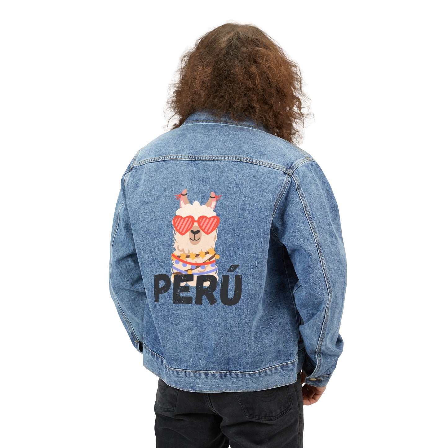 Peruvian Inspired Men's Denim Jacket "Llama Heart"