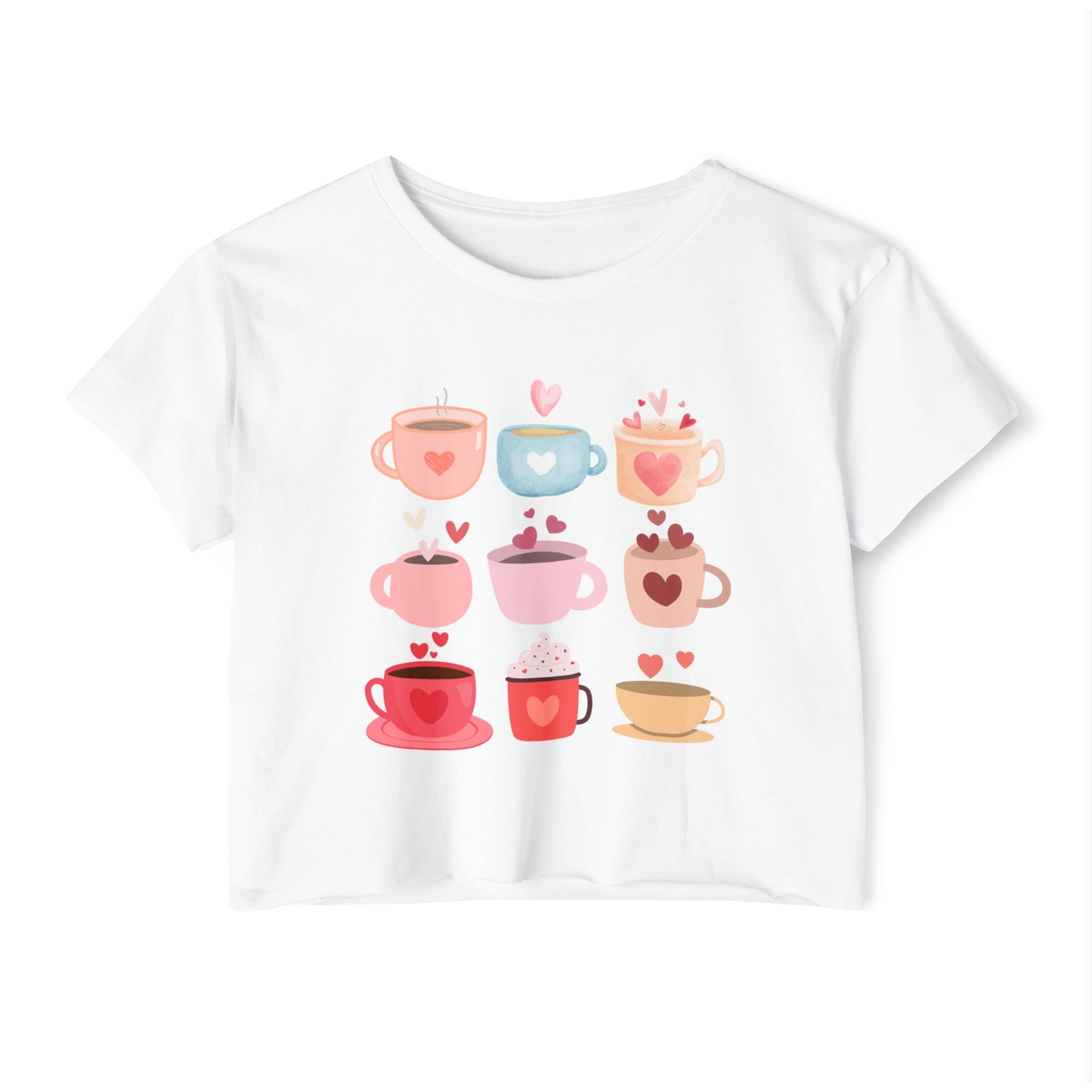 Best Coffee Cropped T-Shirt "Coffee Mugs Hearts"