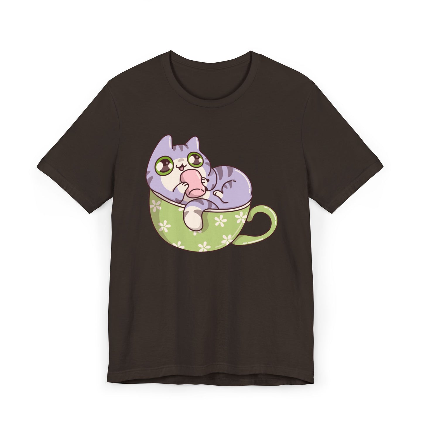 Cat in a Teacup T-Shirt – Cute Cartoon Kitty Coffee Cup Graphic Tee for Cat & Coffee Lovers (USA Only)