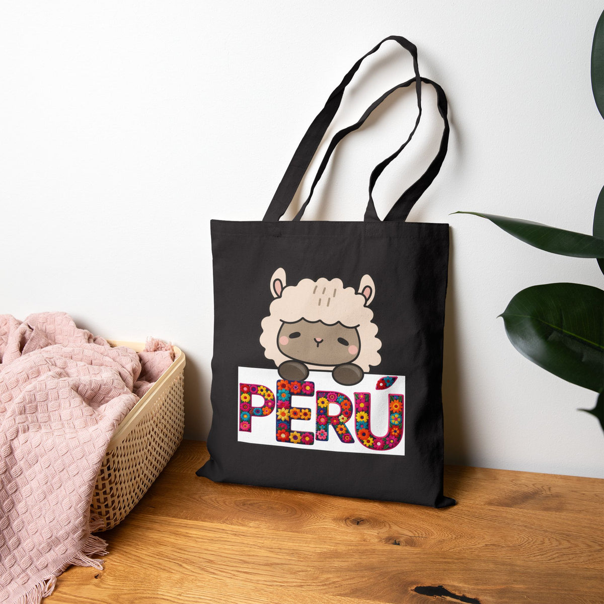Best Peruvian Canvas Tote Bag "Peru Floral Llama"