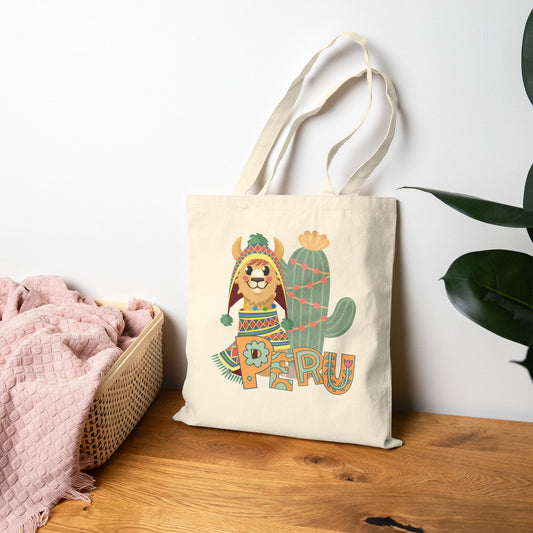 Best Peru Llama Cactus Canvas Tote Bag