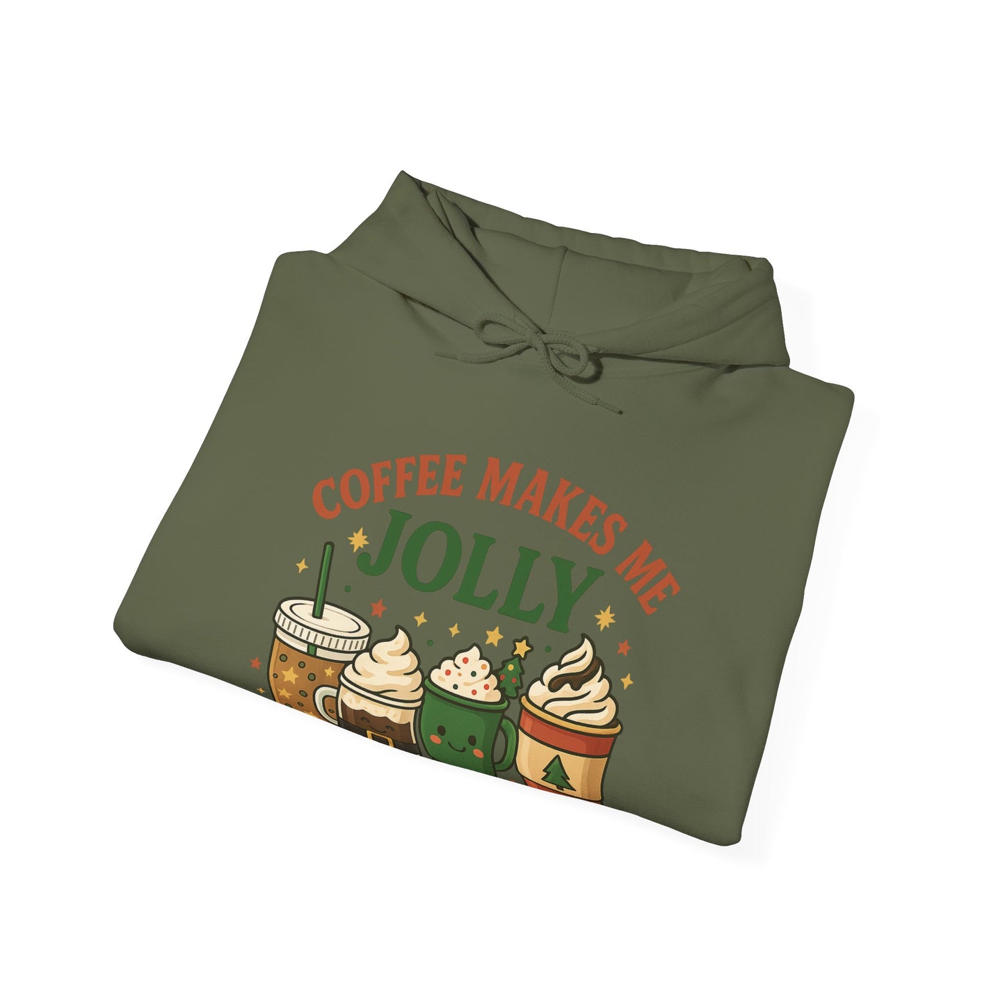 Coffee Makes Me Jolly Hoodie USA 🎄 – Unisex Holiday Coffee Hoodie for Coffee Lovers