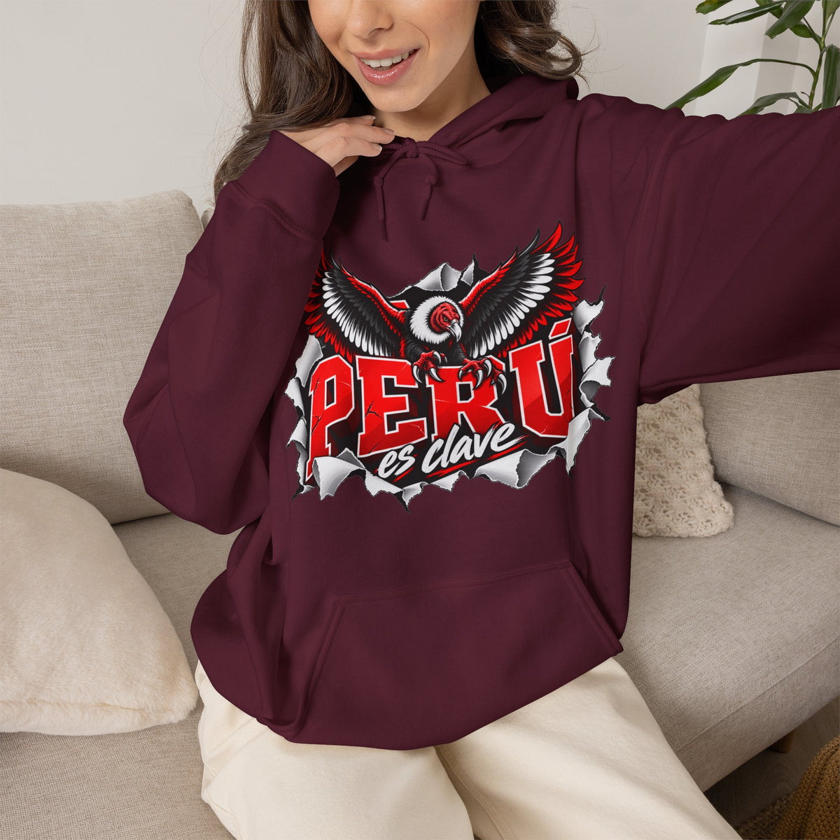 Best Perú es Clave Condor Hoodie - Red & White Peru Gift
