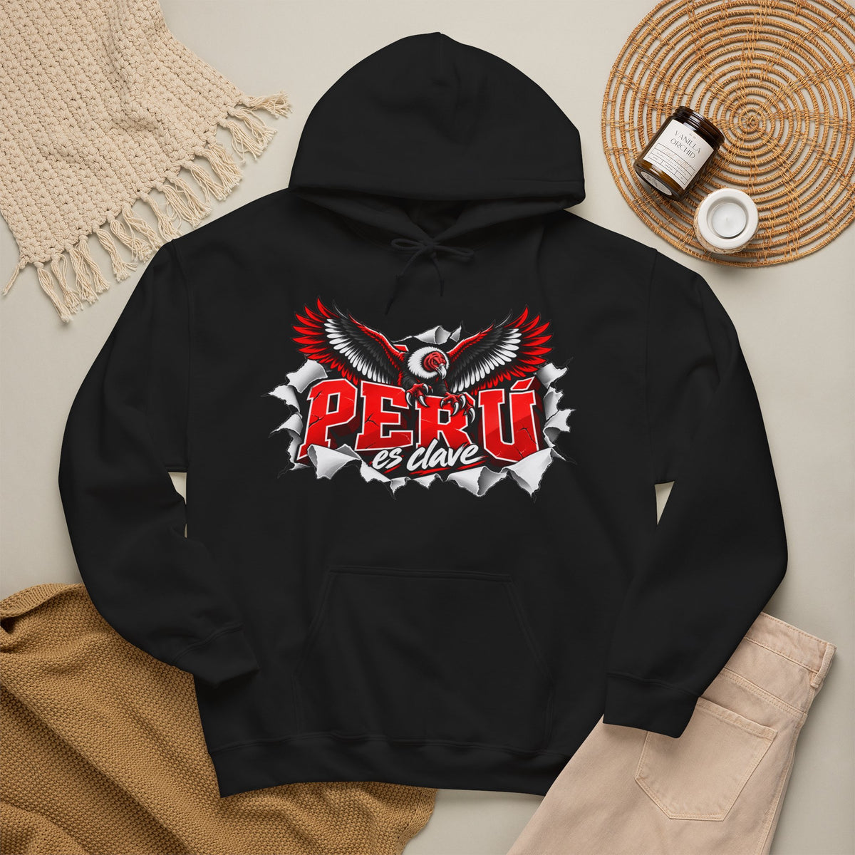 Best Perú es Clave Condor Hoodie - Red & White Peru Gift