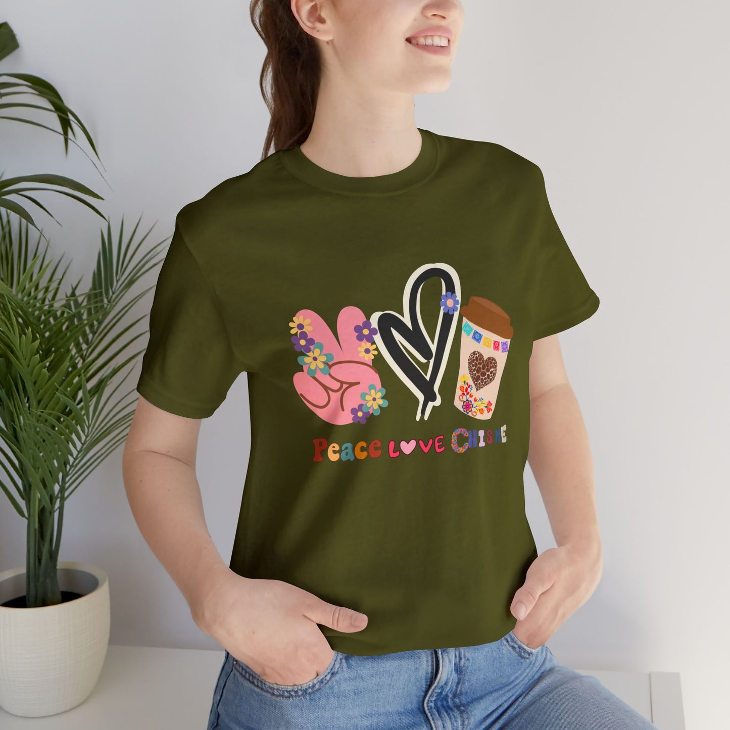 Peace Love Chisme T-Shirt – Fun Coffee Graphic Tee for Everyday Vibes (USA Shipping)