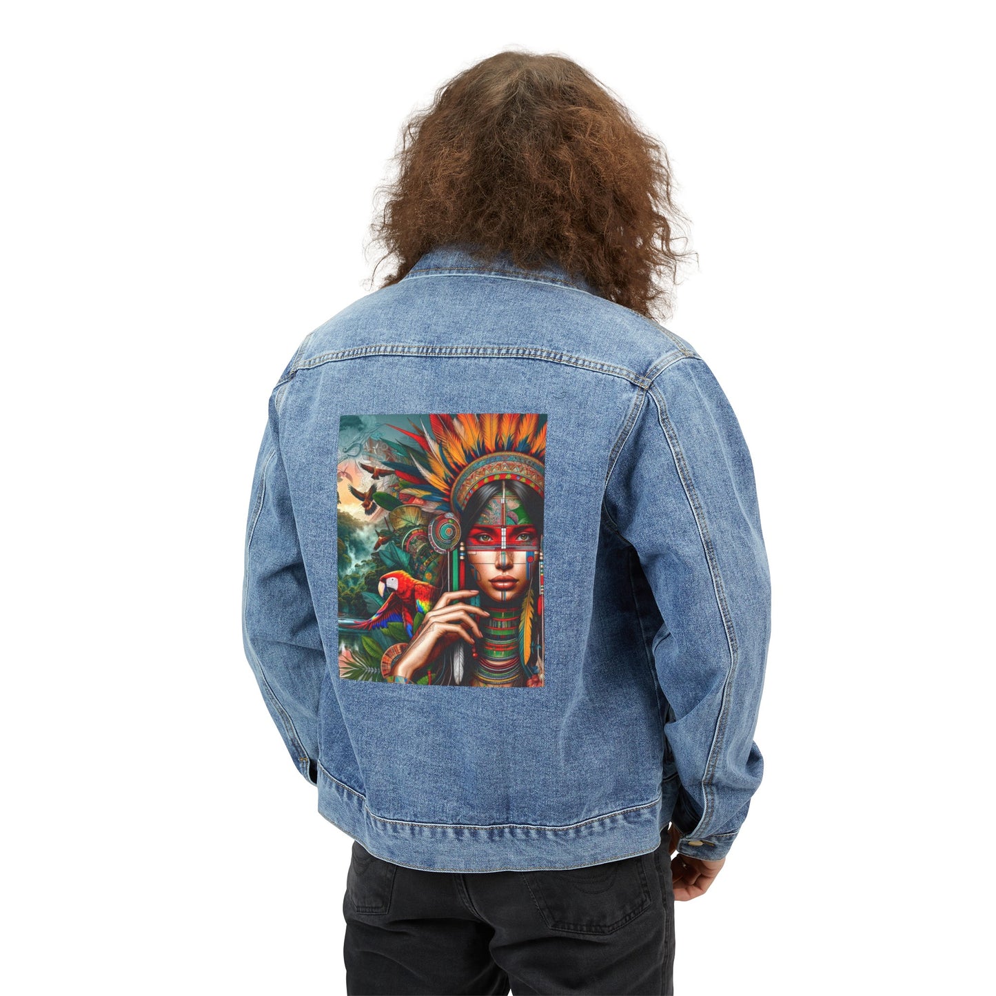 Peruvian Inspired Men's Denim Jacket "Peru Amazon Girl"