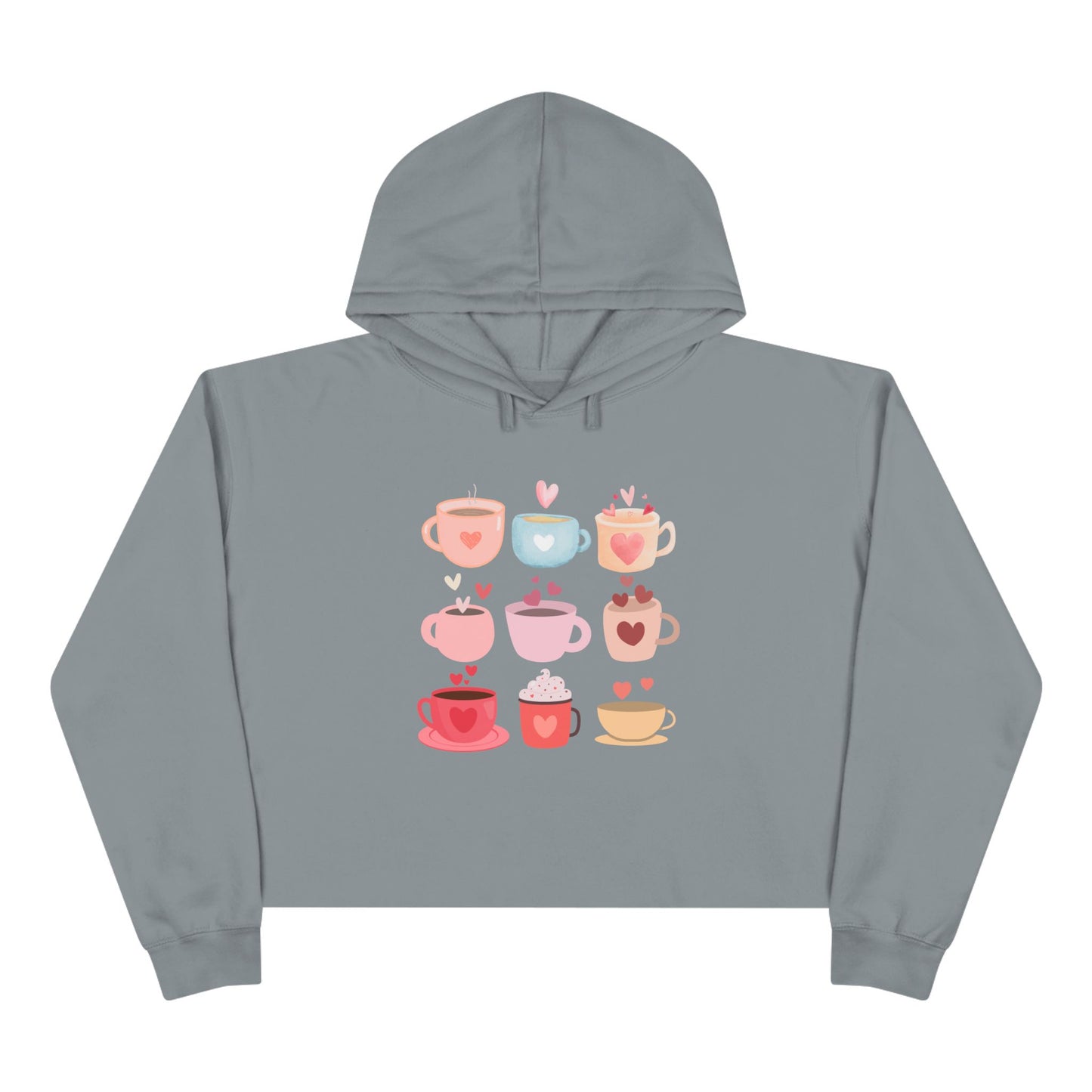 Best Coffee Cropped Hoodie "Coffee Mugs Hearts"