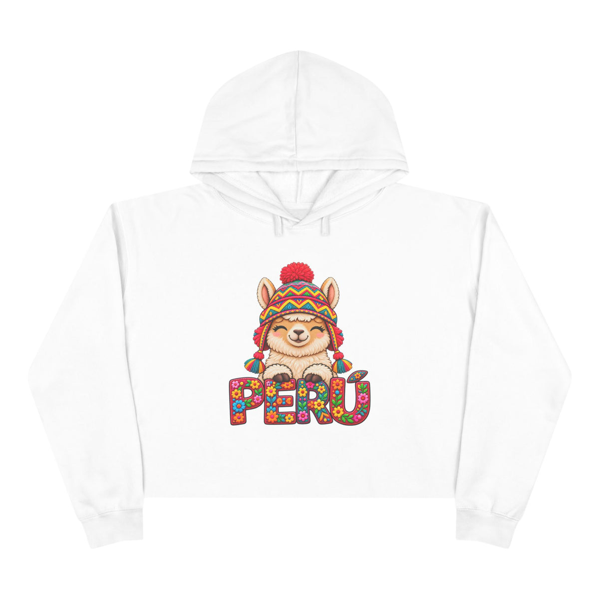 Best Floral Llama Peru Crop Hoodie - Cute Chullo Llama Gift