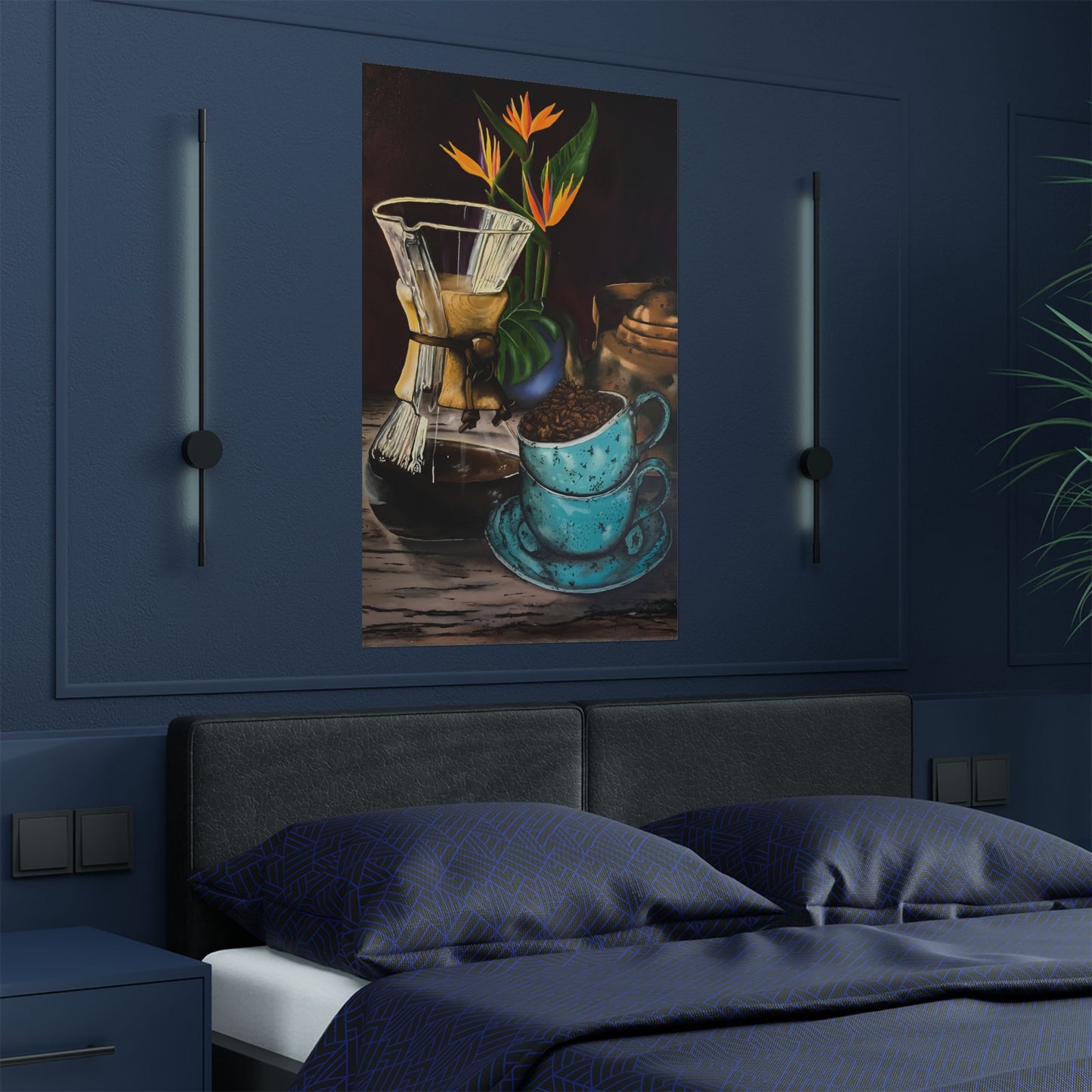 Chemex & Blue Cup — Coffee Art Poster Print