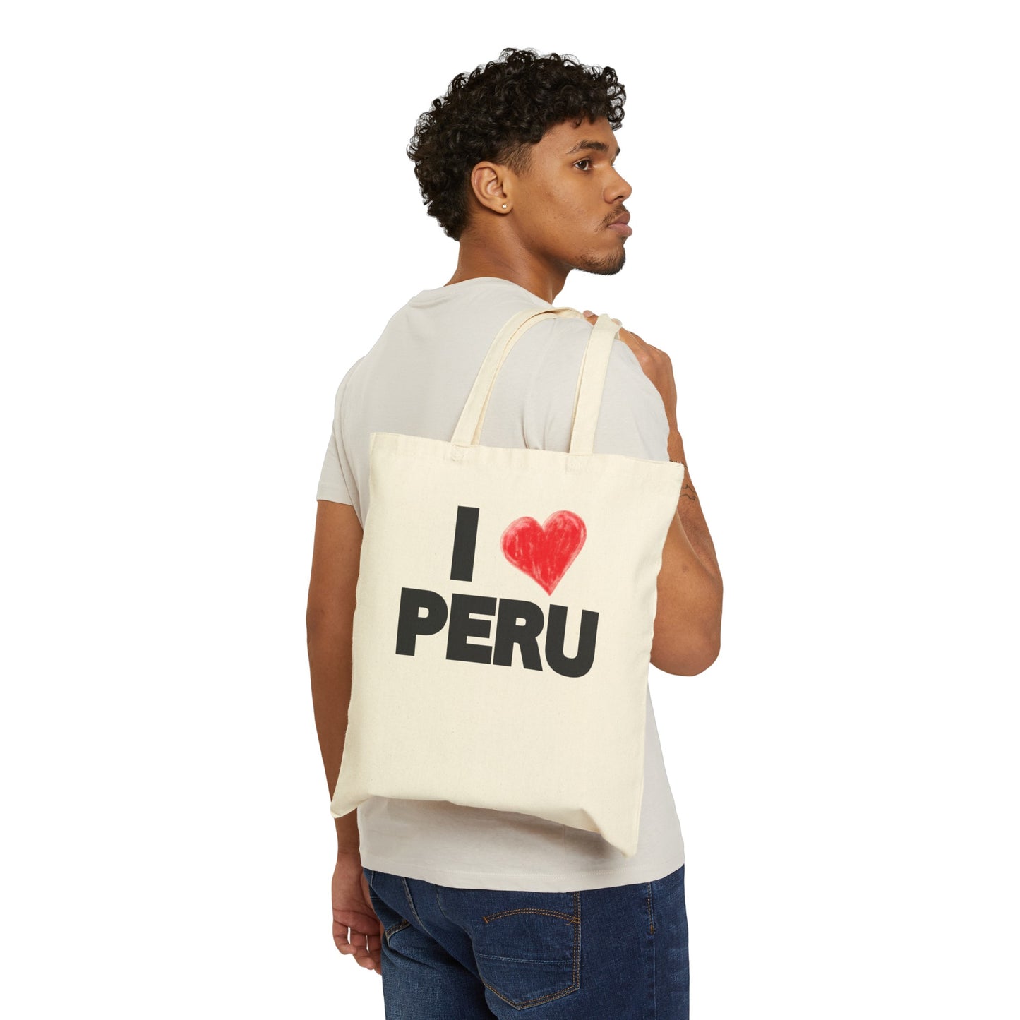 Peruvian Cotton Canvas Tote Bag "I Love Peru"