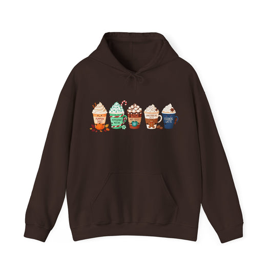 Seasonal Coffee Favorites Hoodie USA 🎃🎄☕ – Unisex Holiday Hoodie for Coffee Lovers