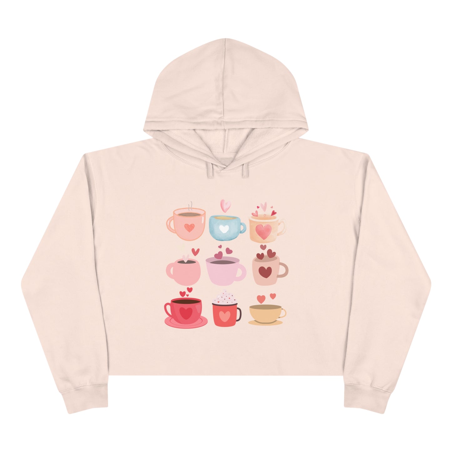 Best Coffee Cropped Hoodie "Coffee Mugs Hearts"