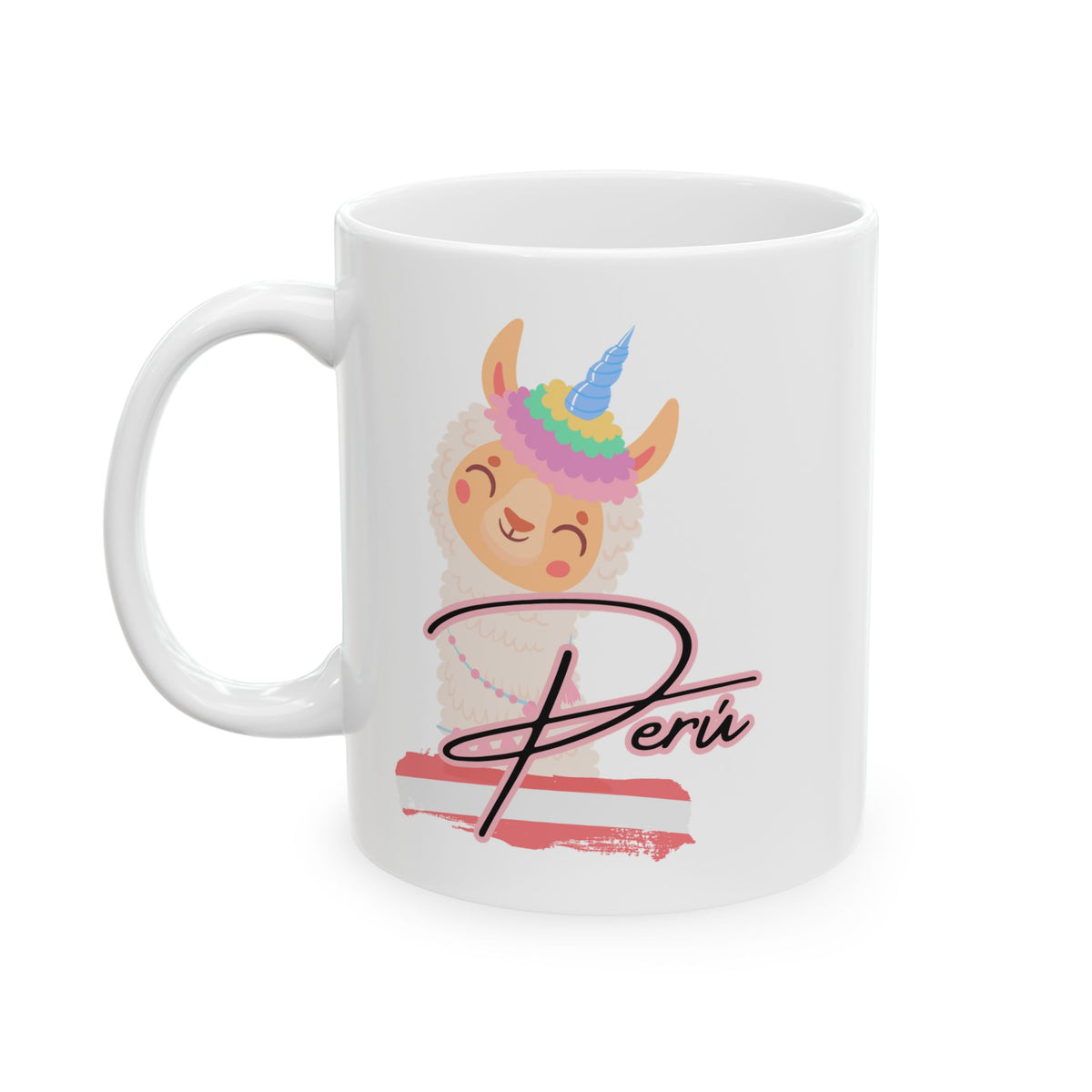 Best Peruvian Ceramic Coffee Mug "Llama Rainbow"