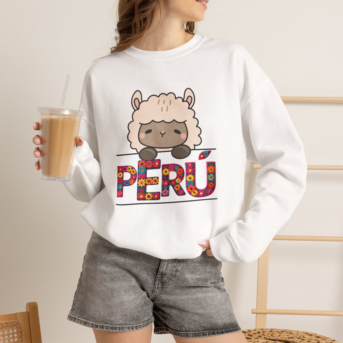 Best Cute Alpaca Peru Sweatshirt - Kawaii Floral Crewneck