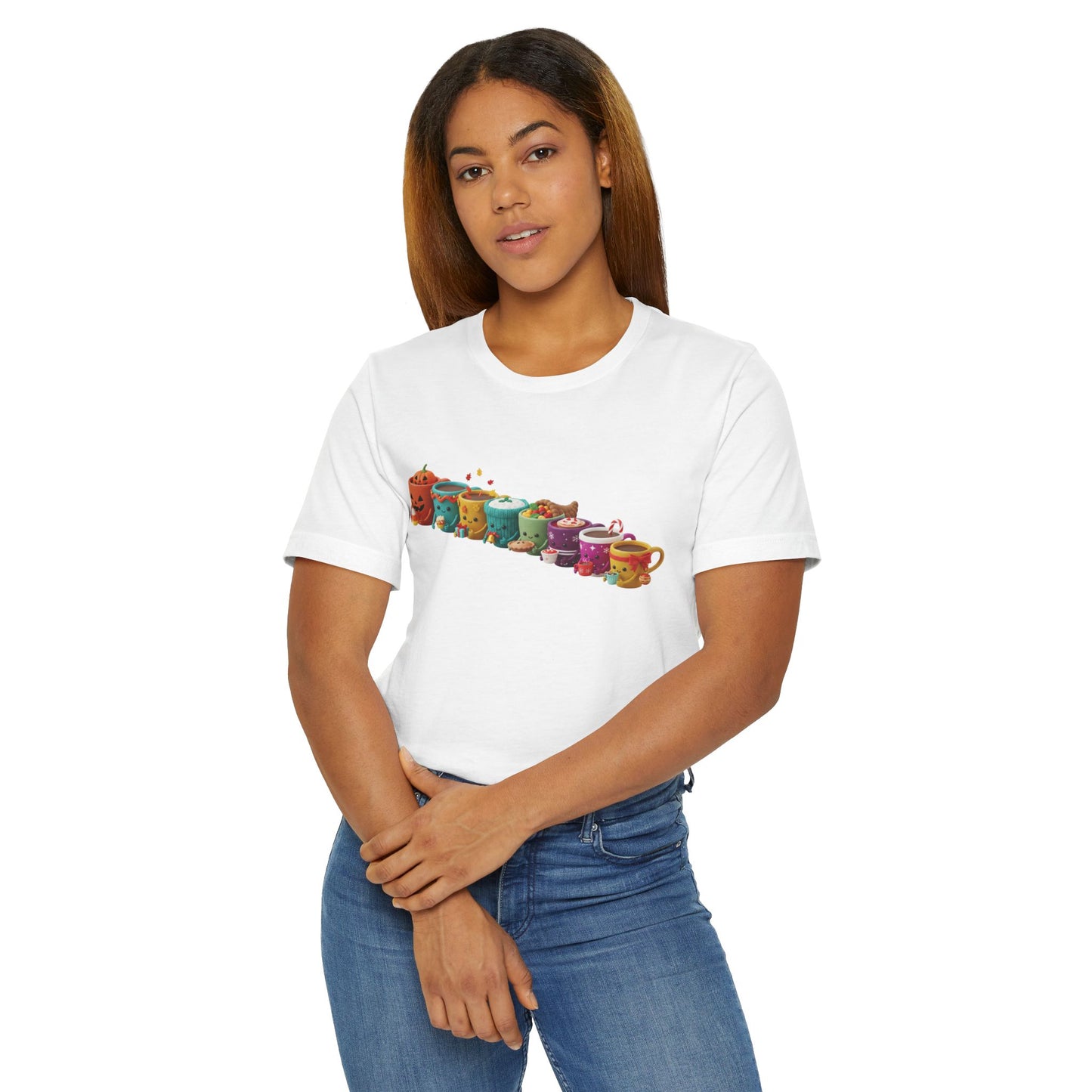 ☕🎉 Festive Coffee Cups Parade T-Shirt USA | Holiday Coffee Tee