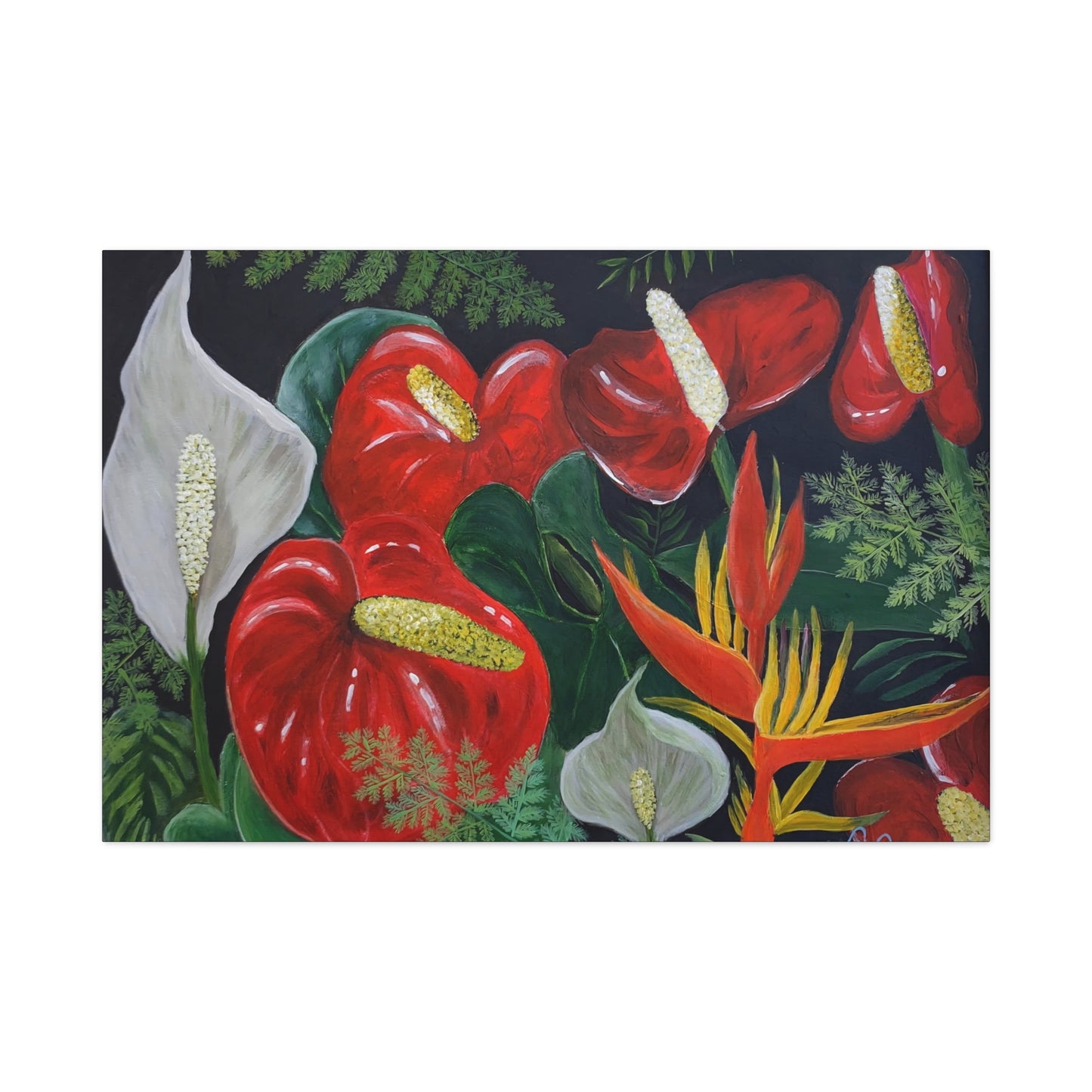 Red Anthuriums & Bird of Paradise — Canvas Print