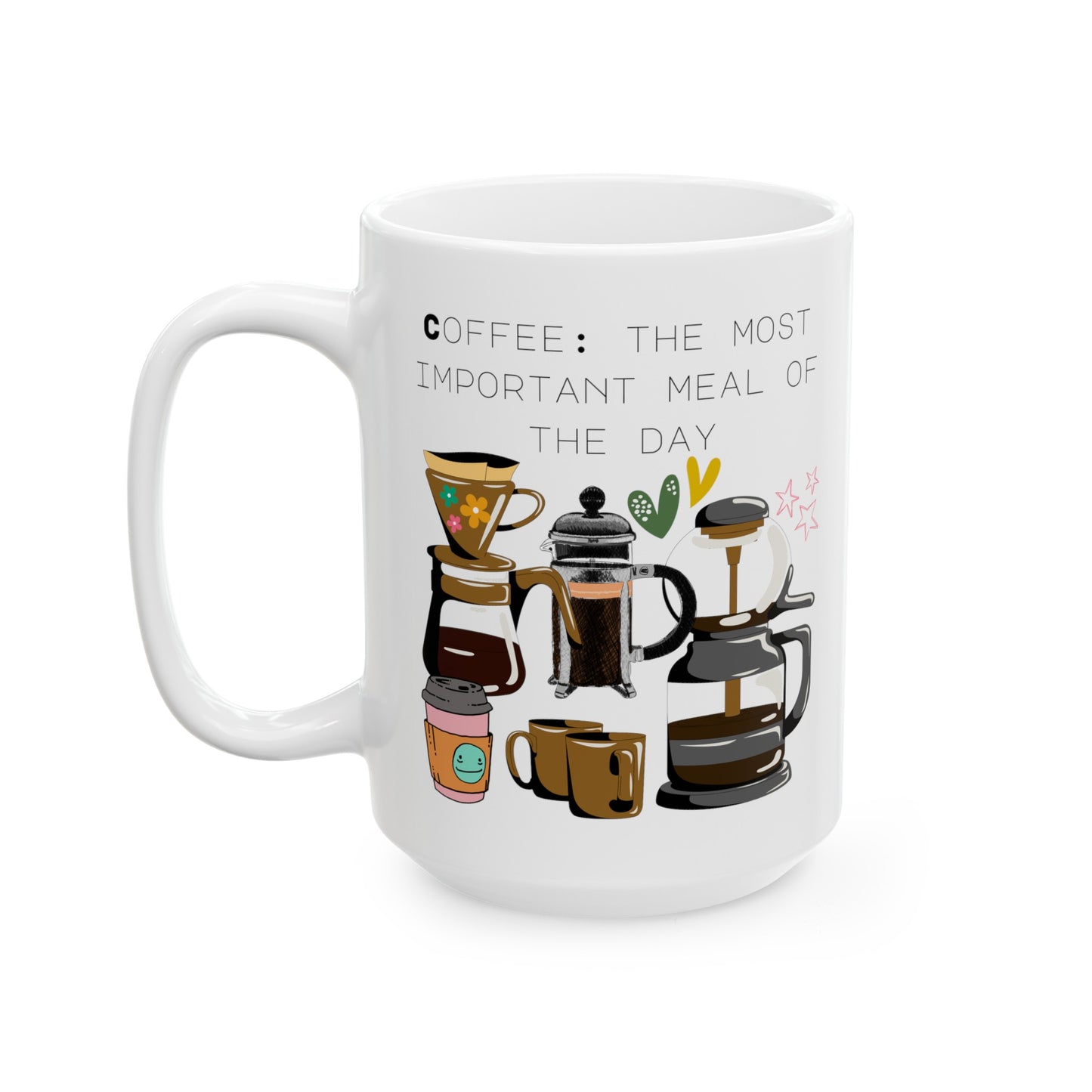 Best Ceramic Coffee Mug, (11oz, 15oz) "Coffee: the most important meal of the day"