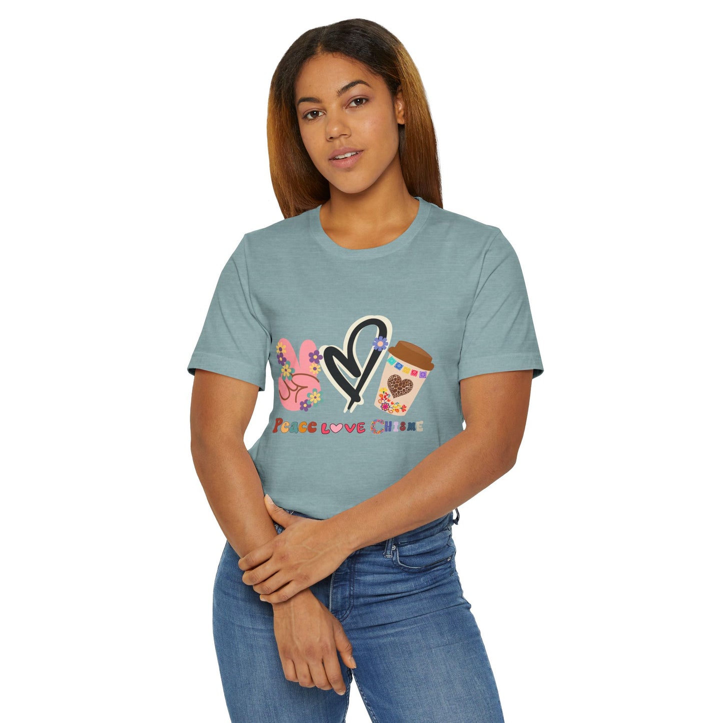 Peace Love Chisme T-Shirt – Fun Coffee Graphic Tee for Everyday Vibes (USA Shipping)