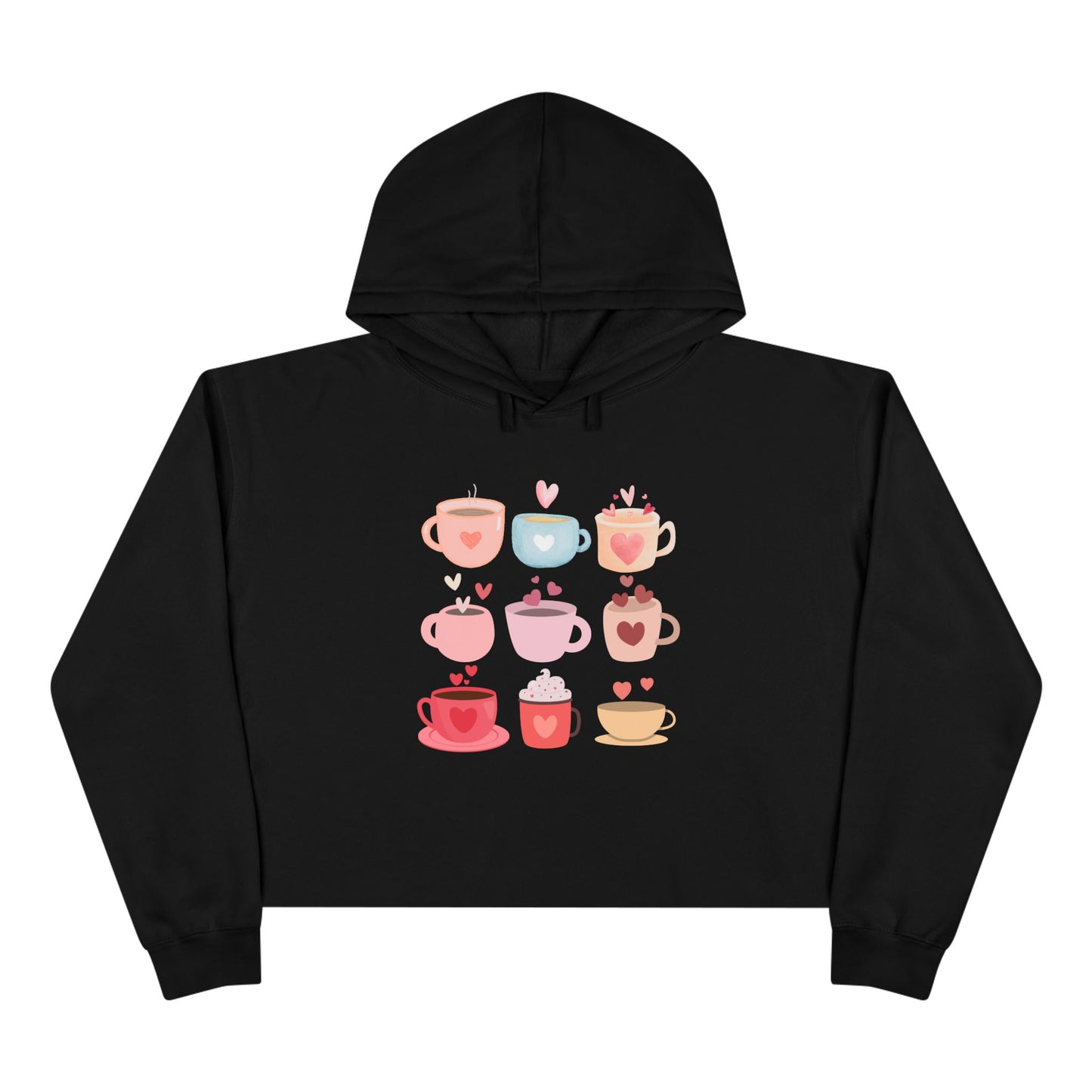 Best Coffee Cropped Hoodie "Coffee Mugs Hearts"