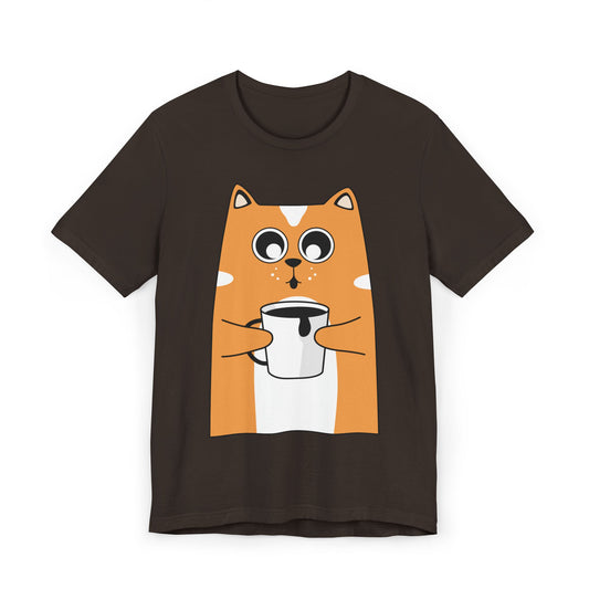 Coffee Cat T-Shirt – Cute Cartoon Cat with Coffee Cup Graphic Tee for Coffee Lovers (USA Only)
