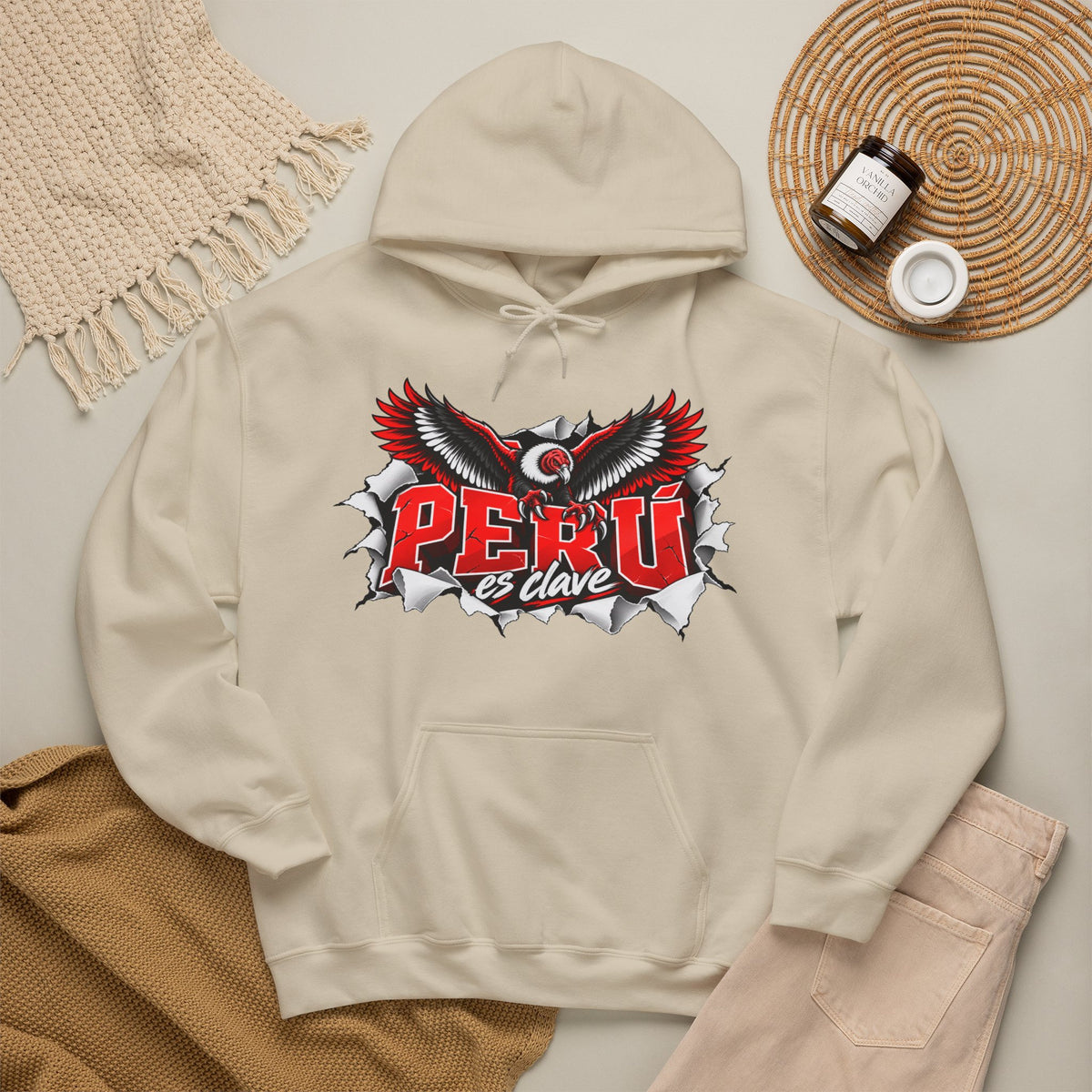 Best Perú es Clave Condor Hoodie - Red & White Peru Gift