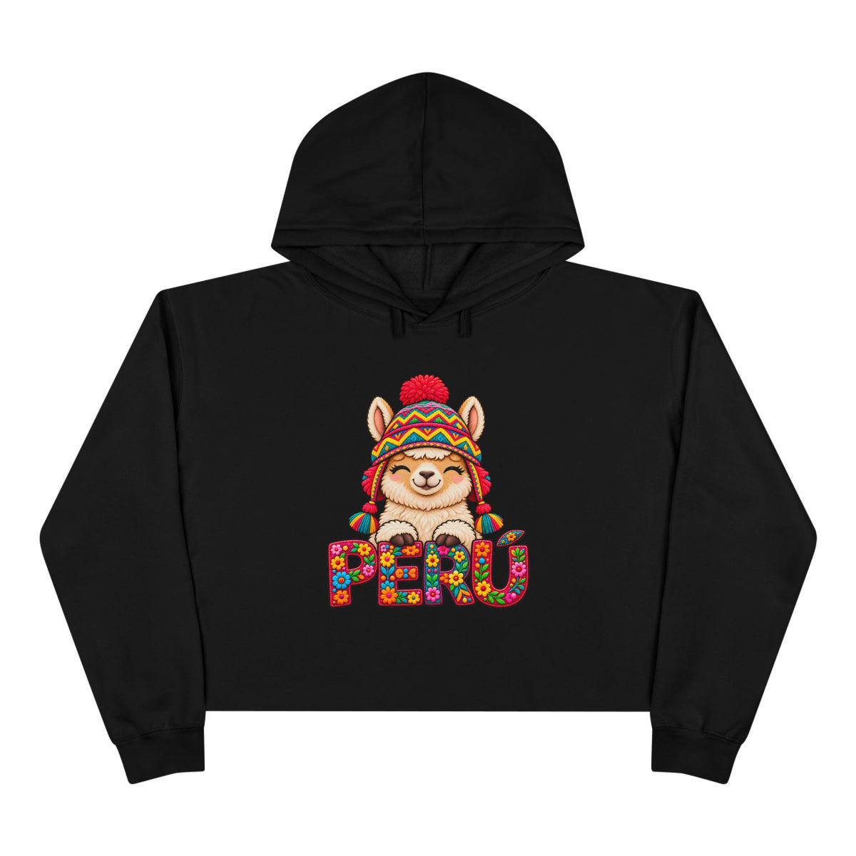 Best Floral Llama Peru Crop Hoodie - Cute Chullo Llama Gift