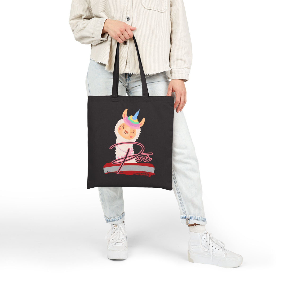 Best Peruvian Canvas Tote Bag "Llama Rainbow"