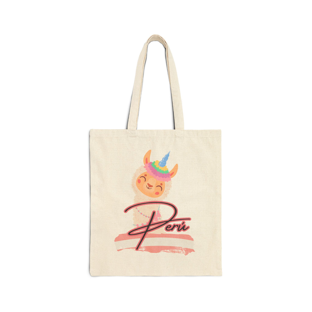 Best Peruvian Canvas Tote Bag "Llama Rainbow"